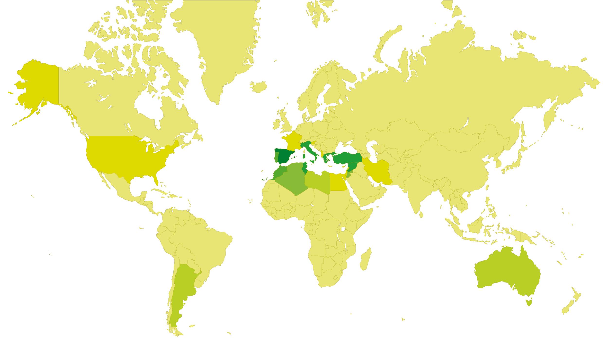 carte du monde de la production d'huile d'olive